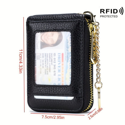 RFID Blocking Credit Card Holder Wallet With Keychain & ID Window Small Leather Zipper Card Case For Women (Vertical 12 Slots)