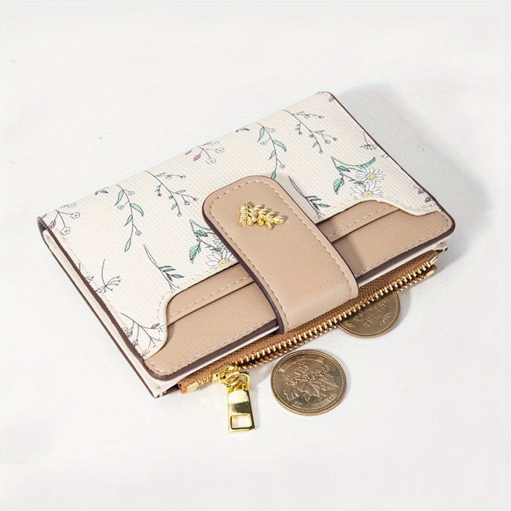 Chic Floral Wallet for Women - Compact Card Holder with Snap Closure