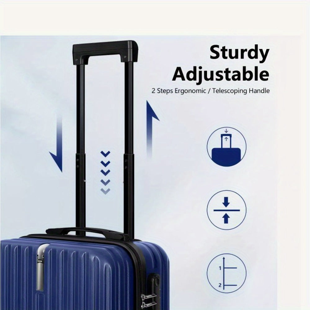 2pcs Airline Approved Carry-On Luggage Set Suitable for -20"+14" Hard Shell ABS+PC Suitcase with TSA, Spinner Wheels & Hook Attachment - 20” & 14” Blue Airplane Travel Case (Airport Approved)