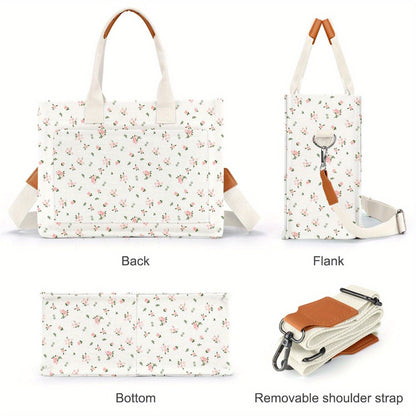 Women's Tote Bag with Zipper Closure, Large Capacity & Individual Compartments, Detachable Strap & Bottom, Vibrant Flower Print Multi-Purpose for Travel, Work, College, Shopping Ideal Gift (White, Pink, Gray, Blue, Brown), Versatile Carryall