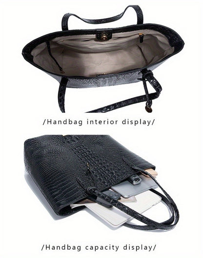 Tote Bag for Women – Large Capacity, Crocodile Pattern Two Piece Set | Bag Vero – detail view 32