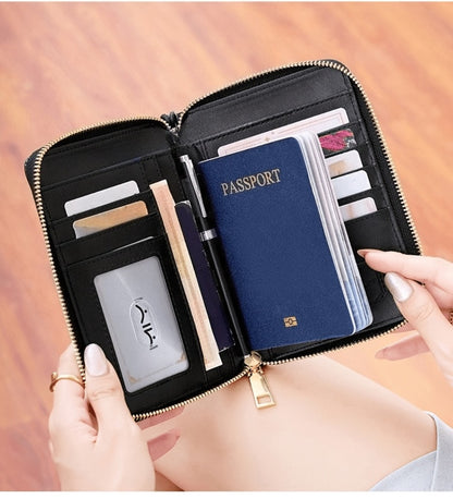 RFID Travel Wallet | Casual Minimalist Bi-Fold Design with Zipper Closure, Faux Leather Construction, Detachable Wrist Strap | Lightweight Travel Organizer for Passport, Cards, Cash, Boarding Passes | Ideal for Vacations, Commuting And Daily Use