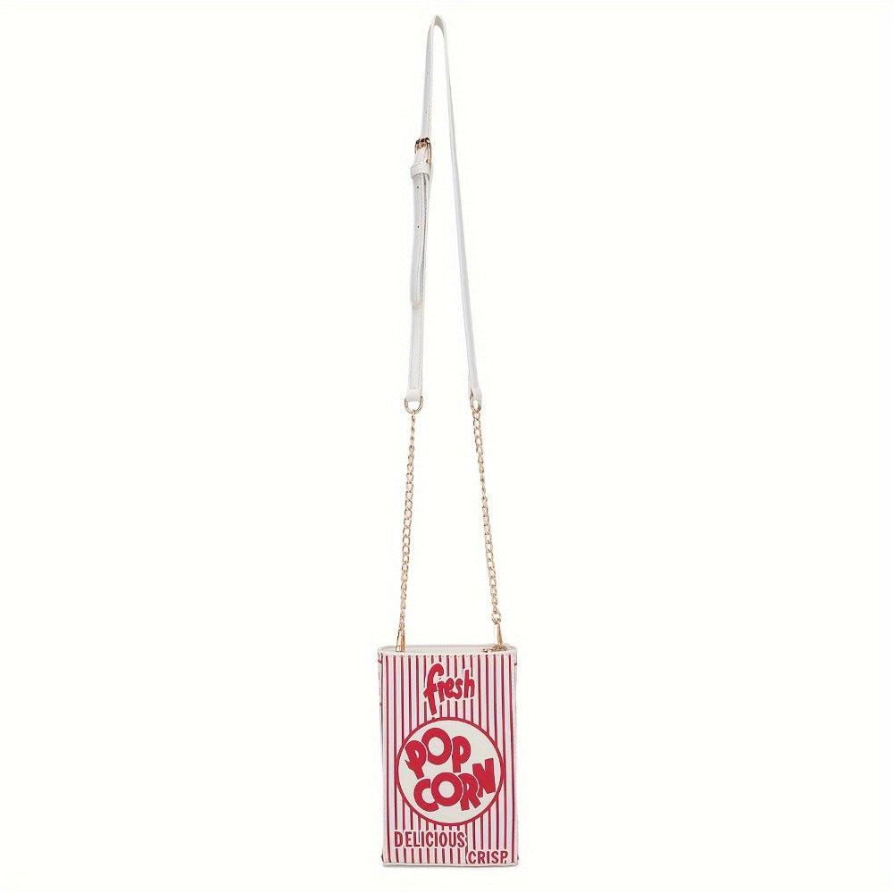 Trendy Popcorn Box Design Handbag for Women, Featuring a Crossbody Style with a Chain Strap, a Distinctive Square Shape, And an Adjustable Wallet