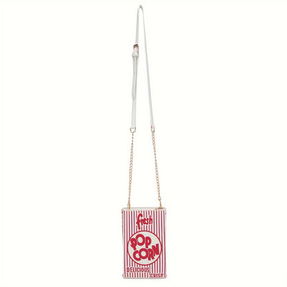 Trendy Popcorn Box Design Handbag for Women, Featuring a Crossbody Style with a Chain Strap, a Distinctive Square Shape, And an Adjustable Wallet