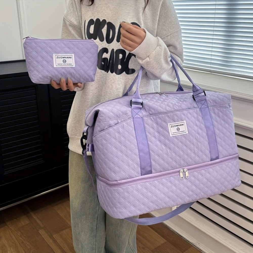 Spacious Multifunctional Travel Bag with a Separate Shoe Compartment, Perfect for Yoga And Fitness. This Quilted Crossbody Bag Is Ideal for Weekends And Comes As a Two-Piece Set, Making It a Great Gift for Valentine'S Day, Ramadan, Or The New Year