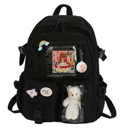 Kawaii Backpack - Cute Aesthetic Plush Pendant Pin Accessories, Large Capacity Laptop Backpack for Women - For School & Everyday Use - Perfect Gift for Teens & Students
