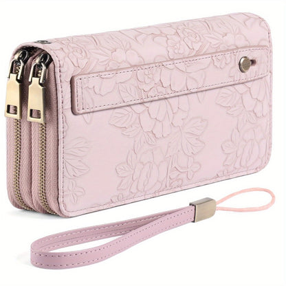 Wristlet Purse for Women, RFID Blocking Large Capacity Clutch Wallet with 24 Card Slots & Zipper Coin Pocket, Detachable Wrist Strap for Travel Gift for Her, Floral Print