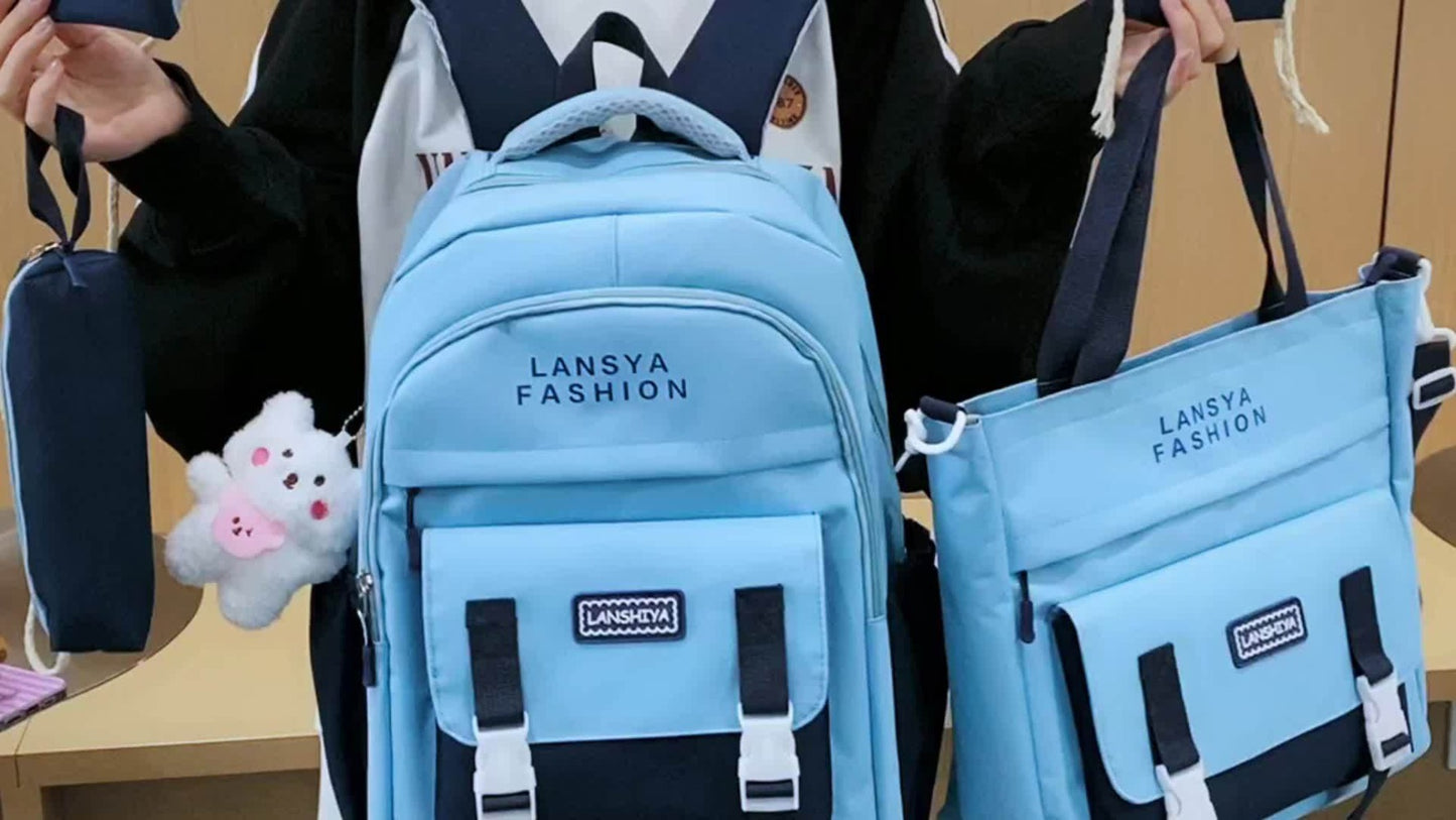5pcs/Set Campus Fashionable Backpack Set for Men Women, Large Capacity Satchel Backpack And Tote Bag And Sling Bag And Pencil Pouch And Drawstring Small Bag, School Bag Set for Daily Commute, Ideal Gifts for Students