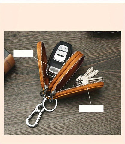 A Multifunctional Double-Layer Car Key Pouch for Men, Featuring a Retro Leather Design, Smart Folding Key Protection, And a Stylish Business Wallet