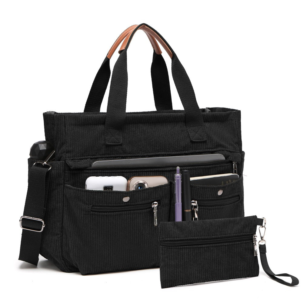 Corduroy Tote Bag Set (2PCS) for Women, Laptop Work Bags Crossbody Shoulder Hobo Messenger Handbag Purse Travel Gym Totes