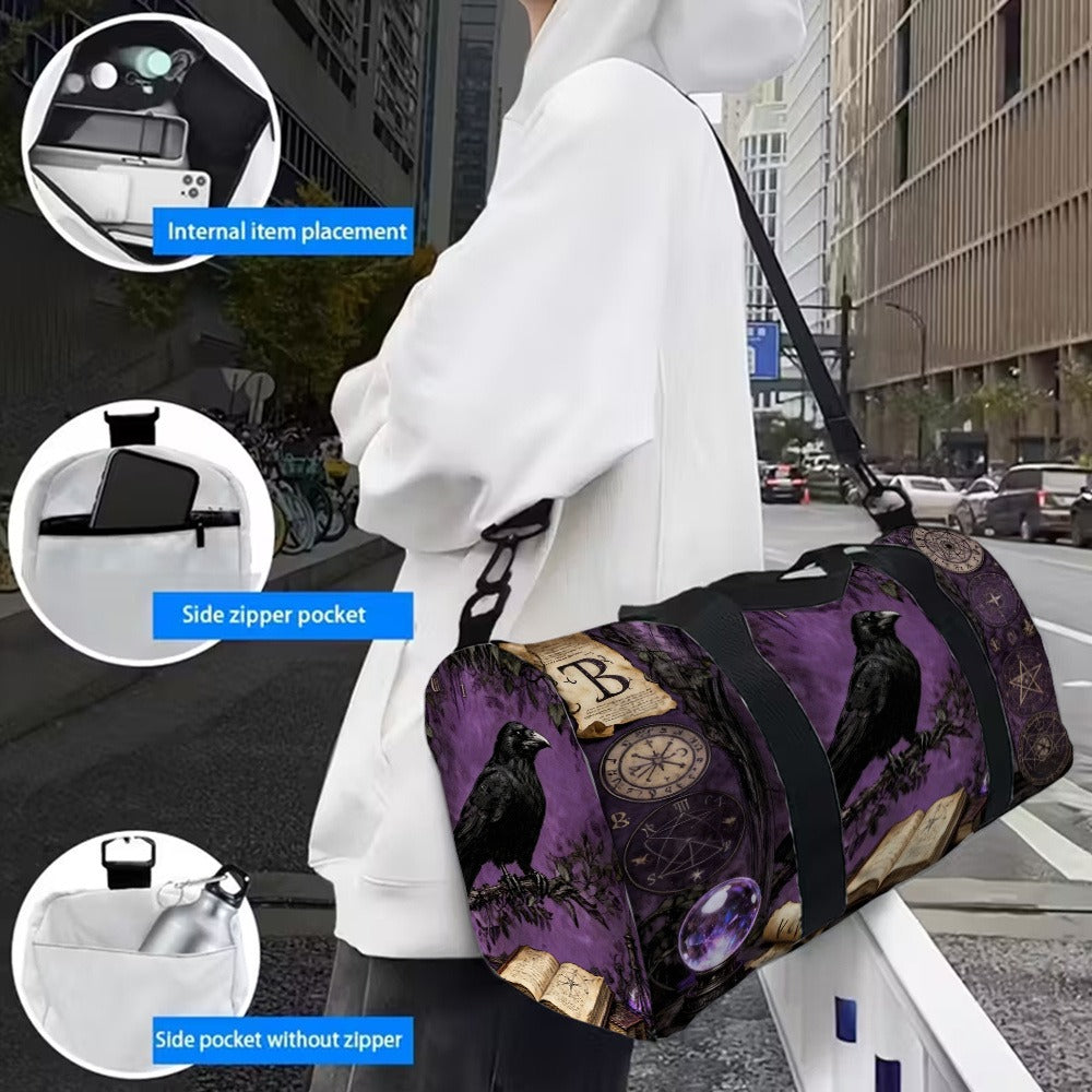 Gothic Crow Print Suitcase Duffel Bag - Large Capacity Gym Travel Yoga Bag with Adjustable Strap, Machine Washable, Zipper Closure & inner/side Pockets - Durable Polyester for Fitness, Gymnastics, or as a Stylish Carry-On