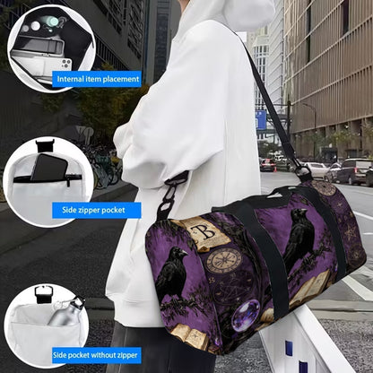 Gothic Crow Print Suitcase Duffel Bag - Large Capacity Gym Travel Yoga Bag with Adjustable Strap, Machine Washable, Zipper Closure & inner/side Pockets - Durable Polyester for Fitness, Gymnastics, or as a Stylish Carry-On
