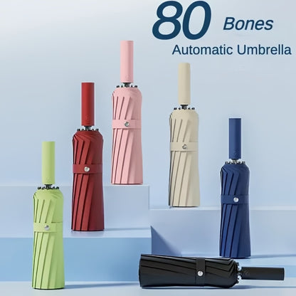Windproof Automatic Umbrella 80 Reinforced Fiberglass Ribs, Stormproof 50+ For Men Women, Compact Folding Sun Rain Umbrellas