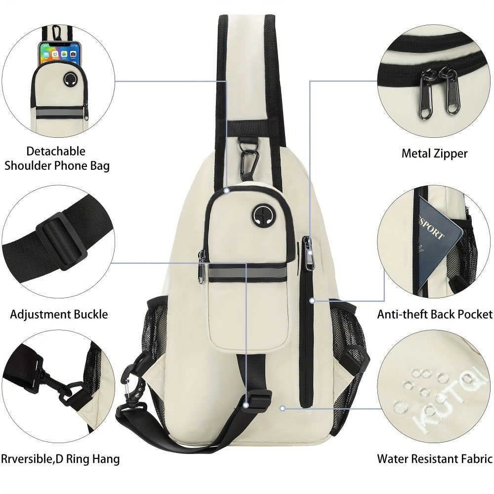 Sling Backpack Crossbody Sling Bag with Detachable Phone Pouch for Women Men Multipurpose Travel Hiking Chest Bag