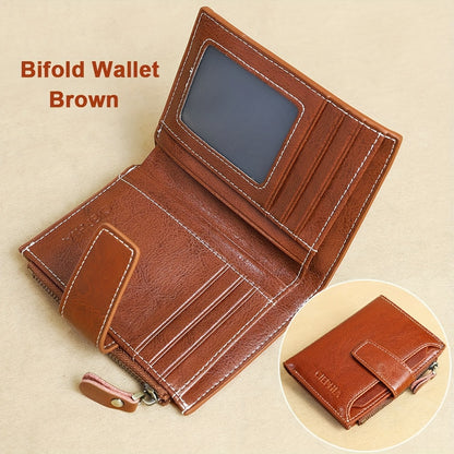 Fashion Genuine Leather Wallets for Women RFID Blocking Wallet Bifold Card Holder with ID Window Zipper Coin Pocket