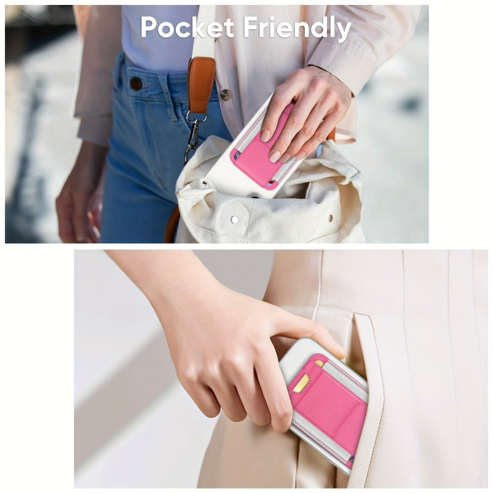Magnetic Card Wallet Holder for Iphone 16/15/14/13/12 Series, Fit 6 Cards, Safe RFID Blocking, Slim Faux Leather Wallet Credit Card Holder for Women Men