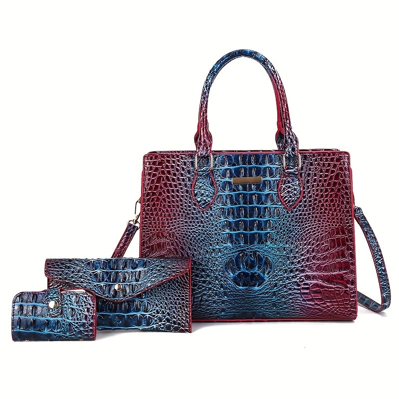 3pcs Set Crocodile Print Tote Bag - Large Capacity, Women'S Fashion Handbag, Shoulder Bag And Purse