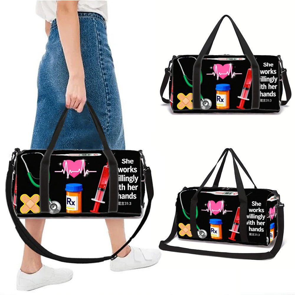 [Great Gift Machine Washable] Nurse Element Print Unisex Fitness Yoga Bag - Durable Daily Use (Great Gift) Machine Washable For Gym Large Capacity With Side/ Inner Pockets Adjustable Strap Travel Suitcase-Fixable