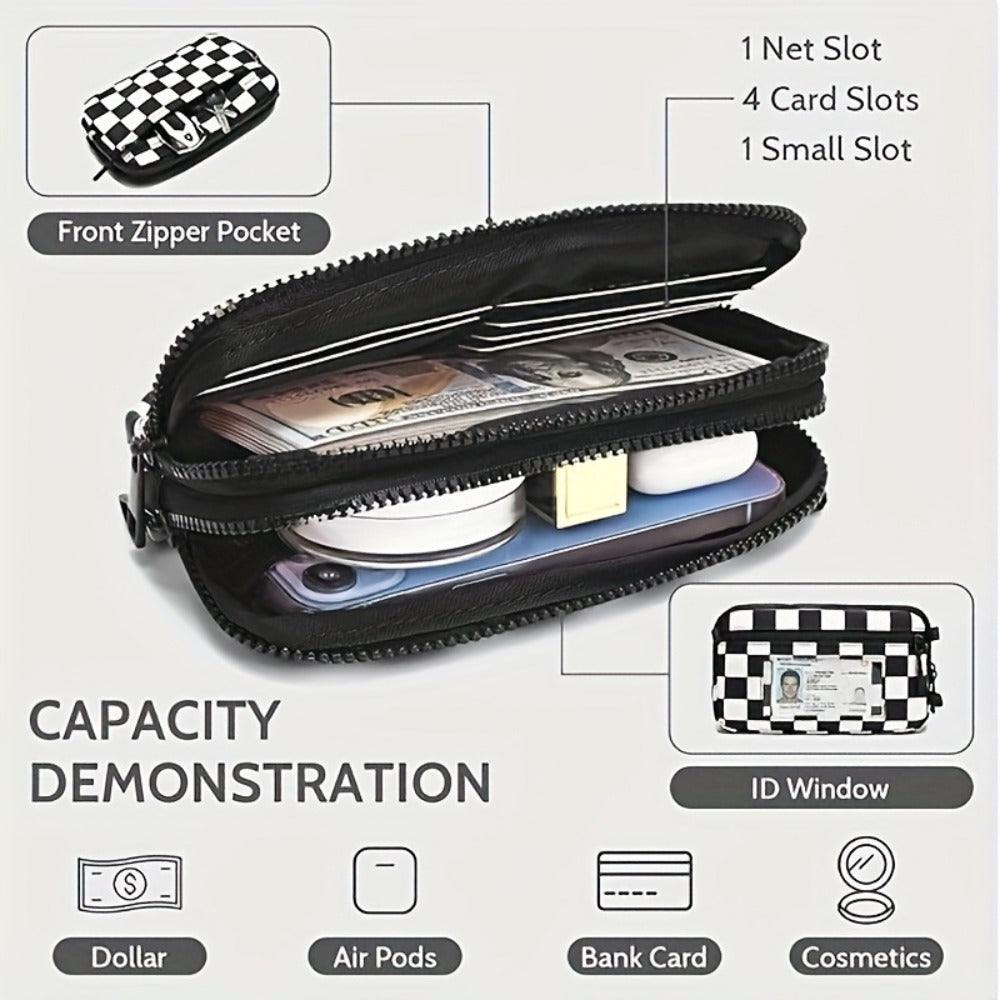 2pcs Bags Checkered Crossbody Bum Bag& Wristlet Wallets Checkered Set Belt Bag with Shoulder Strap Adjustable Crossbody Bag Spacious Spacious Purse for Essentials Plus Size Friendly Strap Large Sling Bag Travel Handbags Checkered Belt Bag