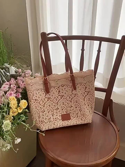 2025 New Style Lace Tote Bag/ Shoulder Bag: Elegant And Premium with Floral Decorations, Perfect for Daily Commuting Or Photo Shooting, Ideal Holiday Gift (Halloween/Thanksgiving/Christmas)