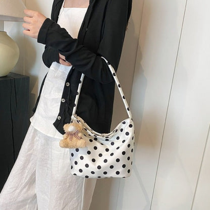 Chic Snap Closure Shoulder Handbag - Versatile Polka Dot Purse for Women, Dress Up Or Down for Casual/ Formal Outfits, Trendy Nylon Handbag