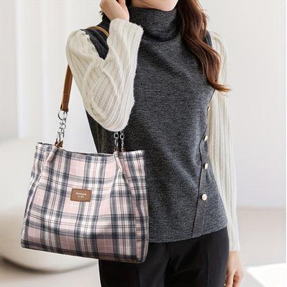 Ladies' Fashion Plaid Handbag & Oversized Tote: Spacious Work, School Shoulder Bag with Chic Style and Ample Capacity for Daily Essentials