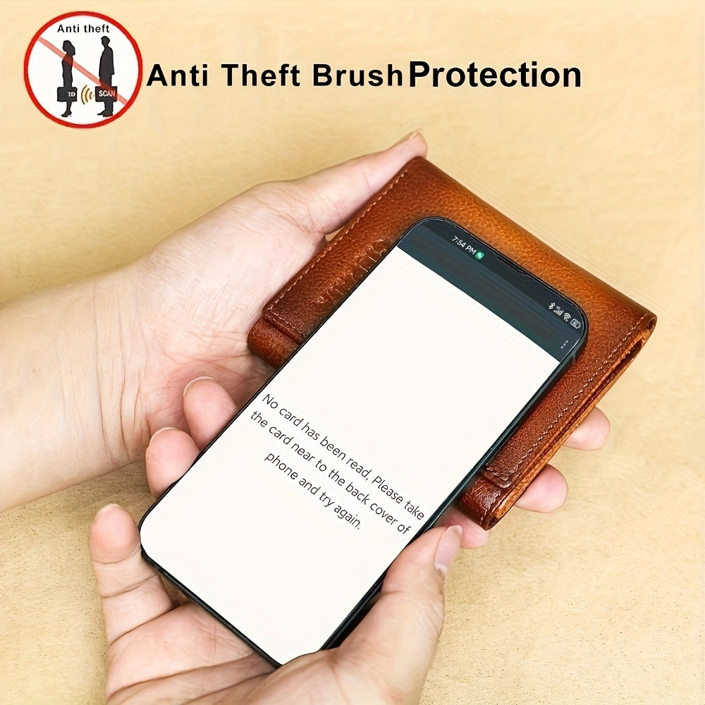 Men's Genuine Leather Bifold/Trifold Wallet, First Layer Cowhide RFID Blocking Vintage Wallet, Multi Function Credit Card Holder, Money Clips Gifts for Him Father's Day/Valentine's Day/Anniversary Gifts