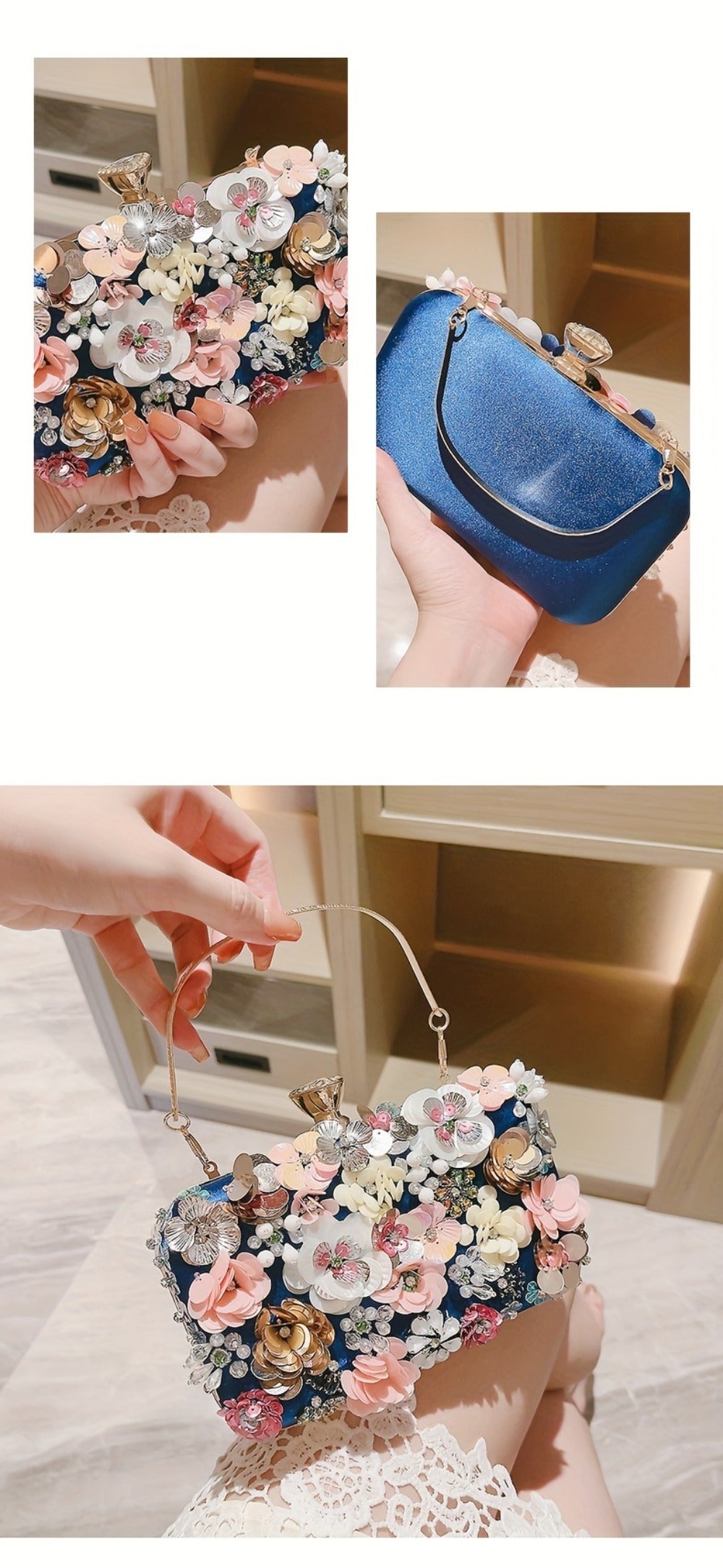 Flower bag single shoulder crossbody bag cheongsam bag fairy hand-held bag banquet bag bridesmaid bride small square bag