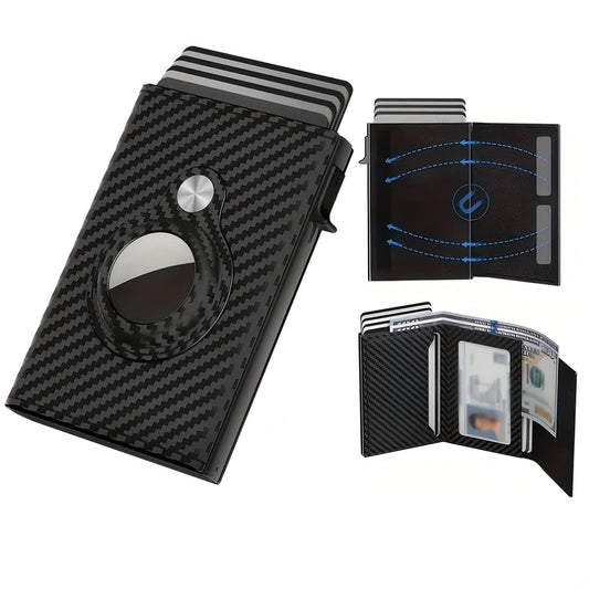 Men'S Smart Wallet Card Holder for Airtag. RFID Blocking, Slim, Carbon Fiber, Pop Up Card Case Purse Minimalist - 9-14 Card Capacity | ID Window | Cash Slot (Airtag Not Included) Gifts for Men