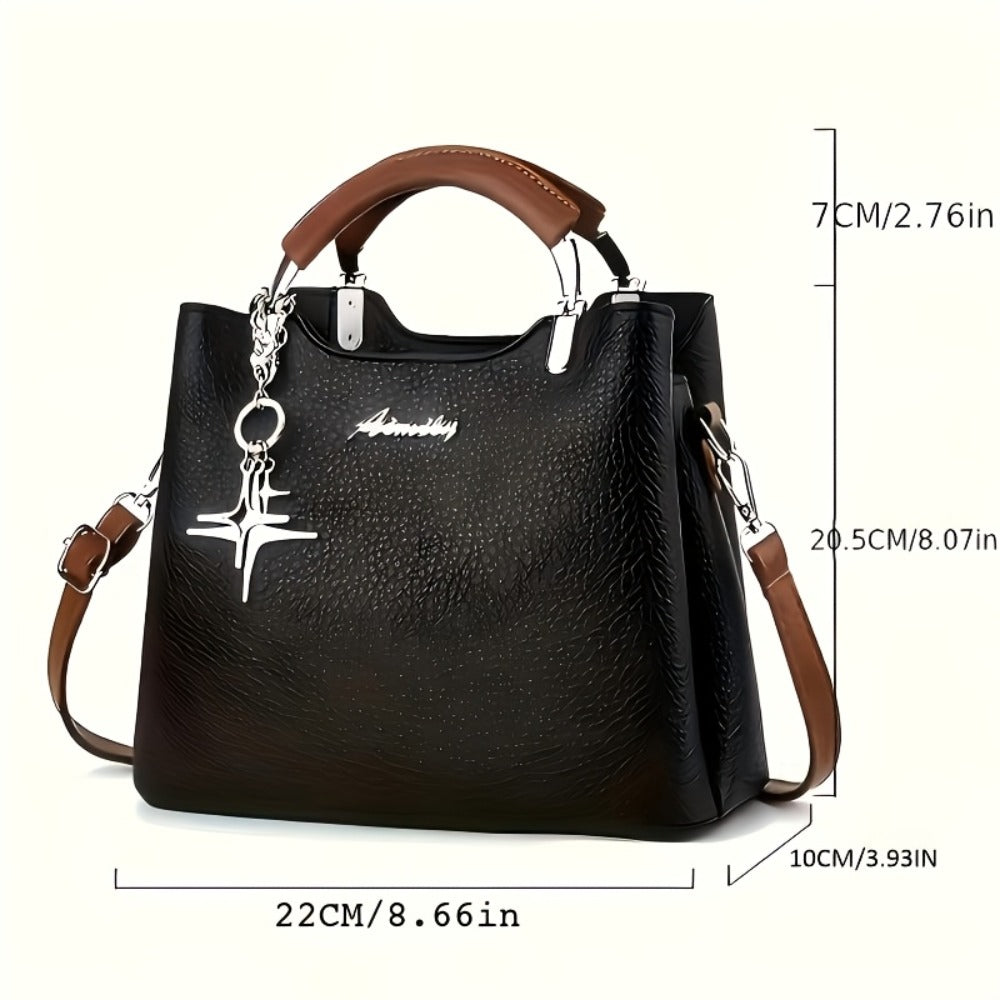 A Solid Color PU Women'S Handbag That Can Be Slung Over, Carried by Hand, Fashionable for Work And Commuting, with Detachable And Adjustable Shoulder Straps, And A Choice of Gifts