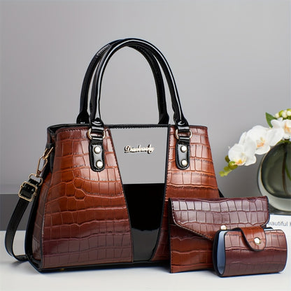 25 Years New Painted Stone Pattern Color Matching Random Pattern European And American Trendy Fashion Women'S Handbag Three-Piece Set
