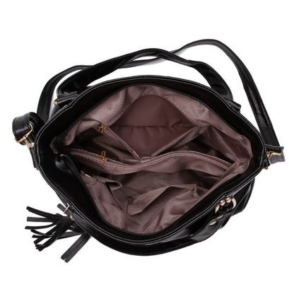 PU Stylish Spacious Women'S Tote, Soft Shoulder Bag, Crossbody Bag with Tassel Accents, Multiple Pocket Design, Ideal for Dates, Shopping, And Commuting