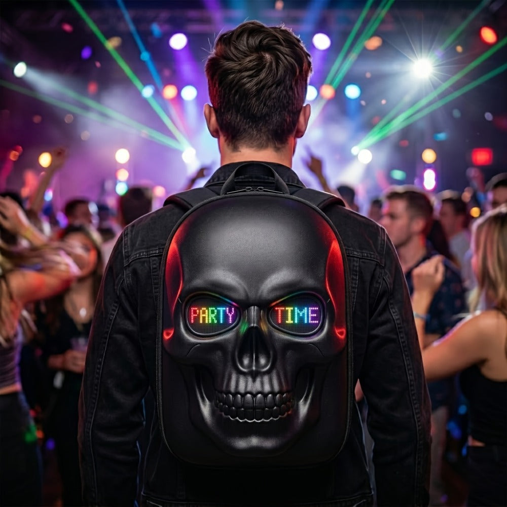 Cool 3D Skull LED Backpack with Programmable Animated Eyes, Smart App Control Hard Shell Motorcycle Bag for Cycling And Riding, Large Capacity Storage Casual Daypack, Fun Travel Backpack, Interactive Laptop Bag