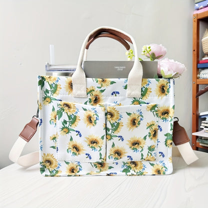 Tote Bag for Women Canvas Patched Purse Cute Shoulder Bag Multi-Pocket Satchel Handbag for Work Books Travel, Bag Only
