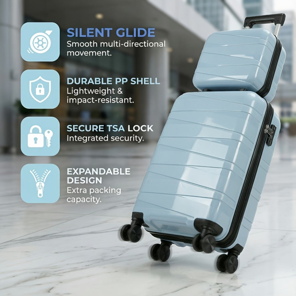 Set of Luggage Including a 20-Inch Suitcase And a 14-Inch Handbag, Featuring 360° Rotating Wheels, Made from Durable ABS Material, And Equipped with a Phone Holder, Ideal for Students And Various Activities Like School, Business Travel