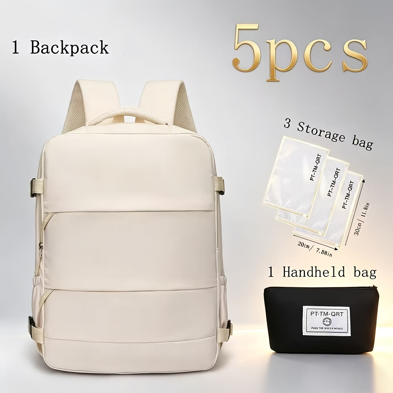 5pcs Women'S Backpack Large Capacity Travel Bag, Expandable Large Capacity Luggage Backpack, Solid Color Business Weekend Bag with Shoe Compartment, Adjustable Straps, 180° Opening, Airline Travel Standard, Multiple Colors Available
