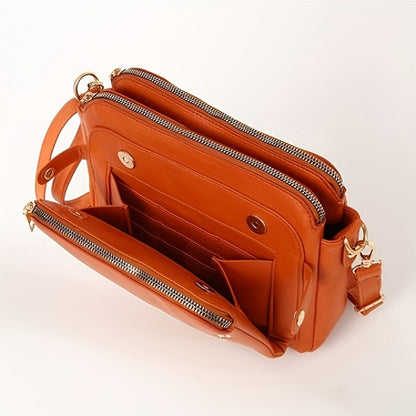 Cross-border Popular Bags Women's Bags European and American Retro Three-layer Messenger Bags Three LayerLeather，Perfect for Valentine's Day, Mother's Day, and as a Gift for Girlfriends and Mothers. Suitable for Various Occasions