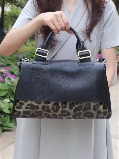[Genuine Leather Bag] Head Layer Cowhide Women's Bag, Genuine Leather Women's Bag, Hand-Held Pillow Bag, Boston Women's Bag, Fashionable Single Shoulder Crossbody Women's Bag