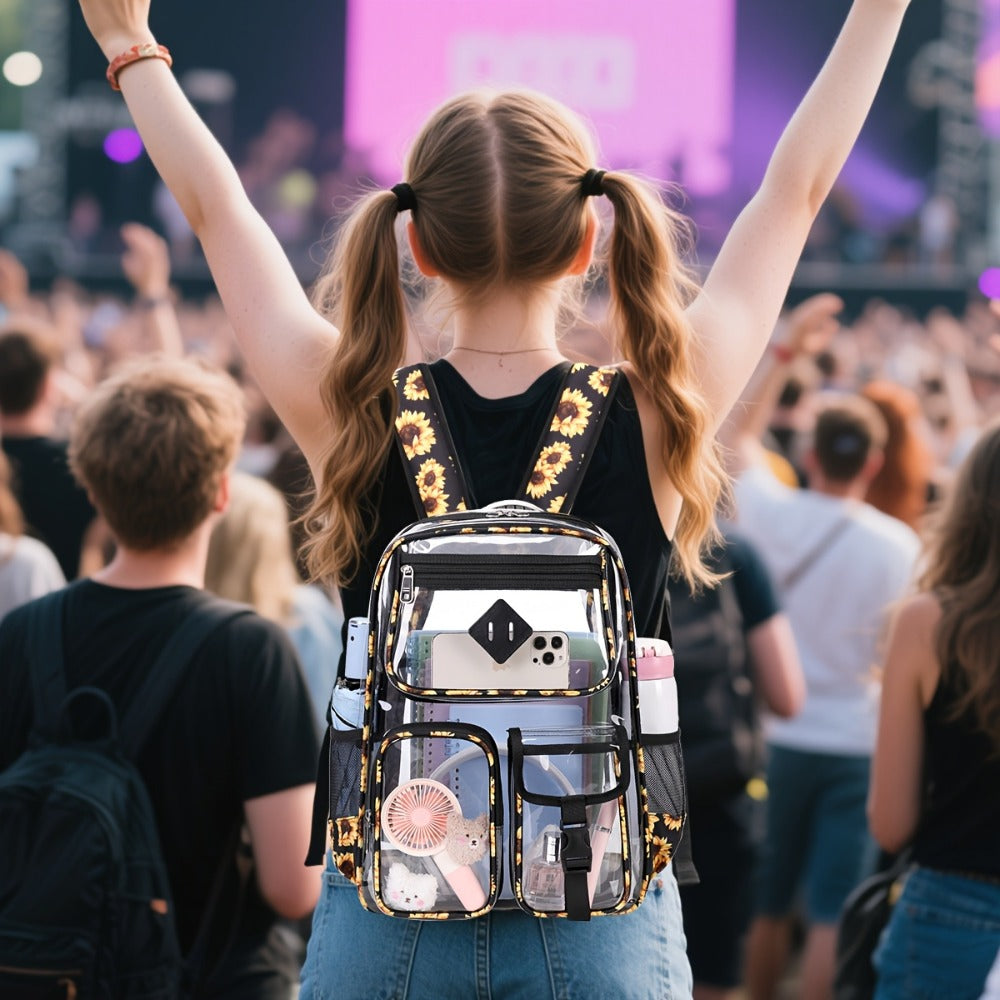 Transparent Double-shoulder Bag,, Casual, Large-capacity, Transparent Backpack, Extra-thick PVC, Solid Color, School Bag, Stadium, School, Simple, Computer Bag.