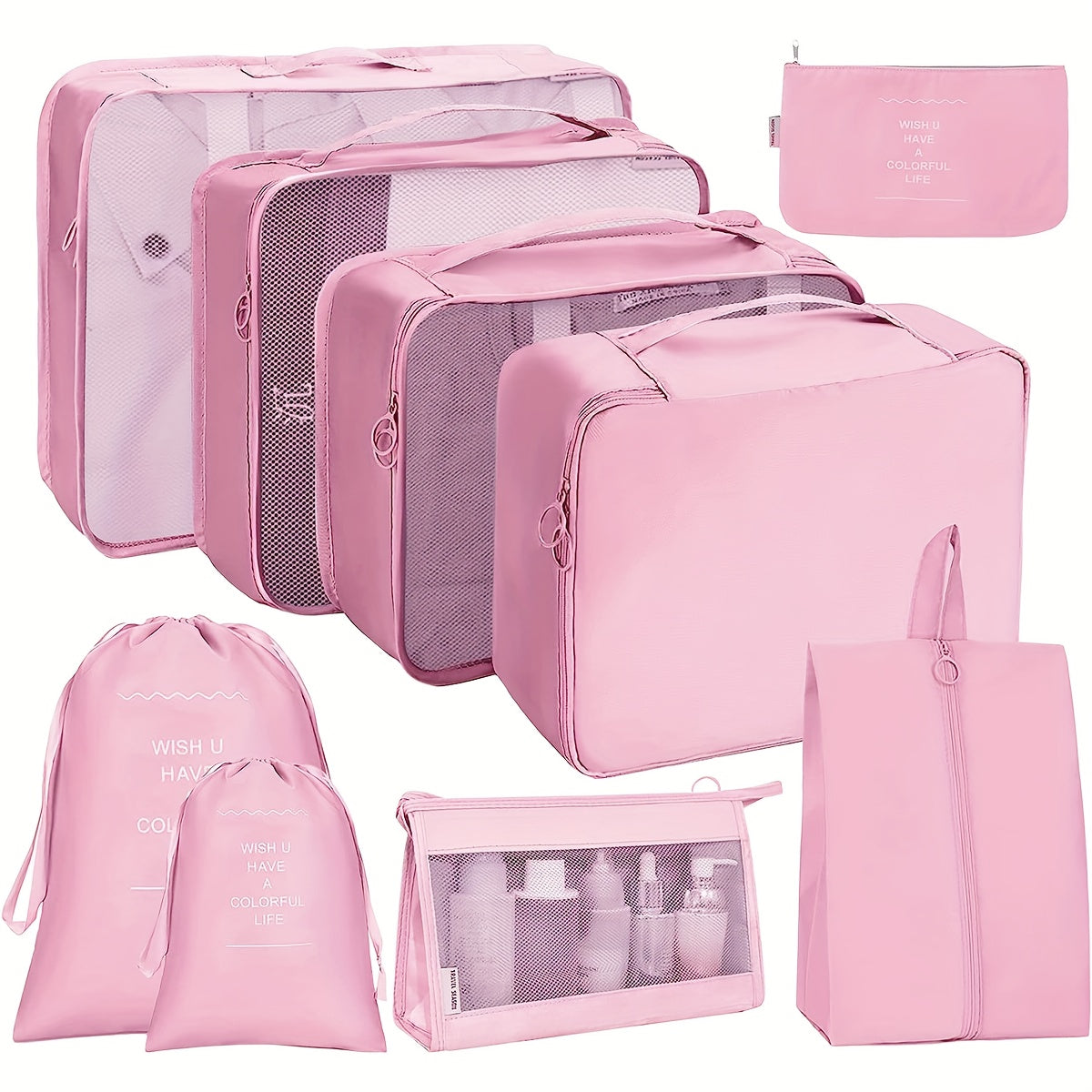 9pcs Portable Travel Storage Bag Set - Organize Your Clothing, Shoes, And Underwear with Ease - Perfect for Luggage And Suitcase Packing Slogan Graphic Travel Storage Bag Portable with Shoe Toiletry And Laundry Bags School Supplies School Stuff