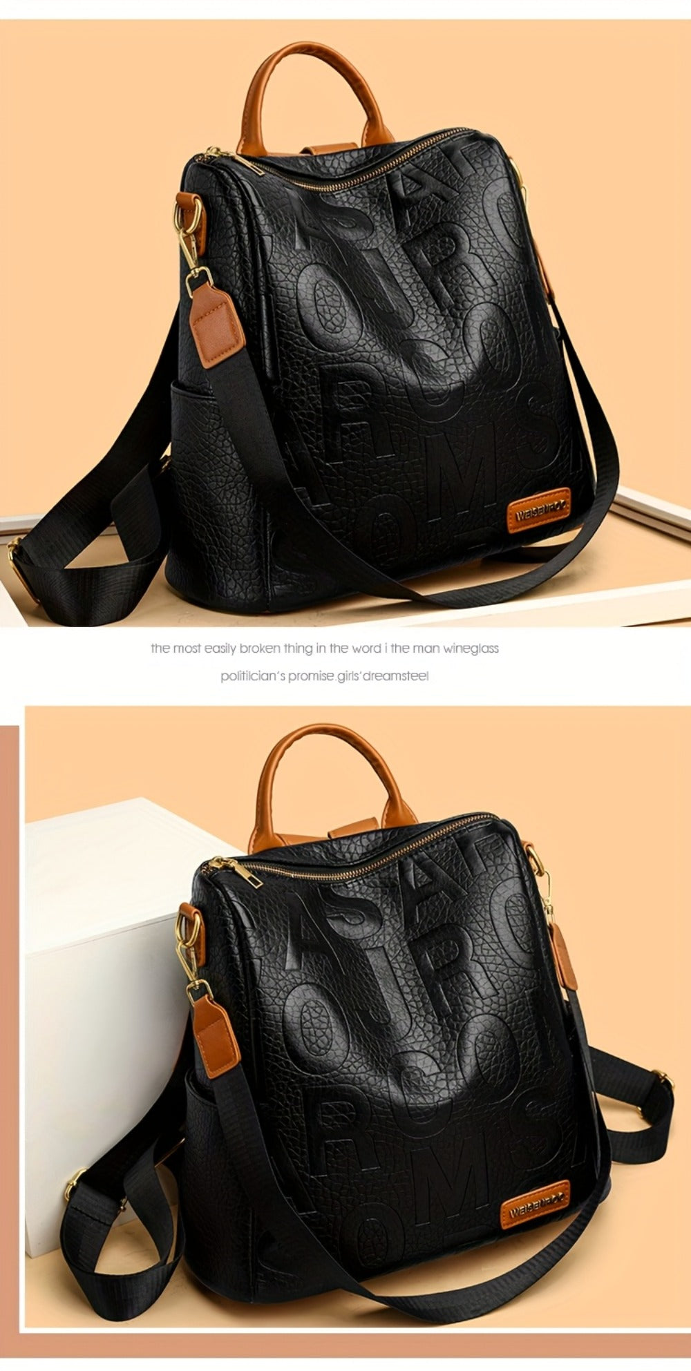 A Stylish And Modern Backpack for Women Featuring a Solid Color with Embossed Letters, a Classic Crocodile Pattern, And Golden Hardware Accents. It'S Lightweight with an Adjustable Shoulder Strap, Making It Ideal for Commuting, Leisure, Or Travel