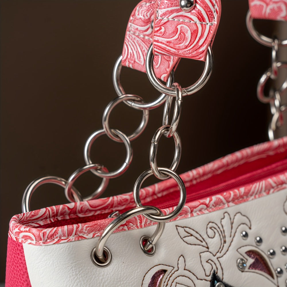 Western Style Spring Butterfly Flower Purse Women Country Handbag Rhinestone Stud Shoulder Bag Wallet Set