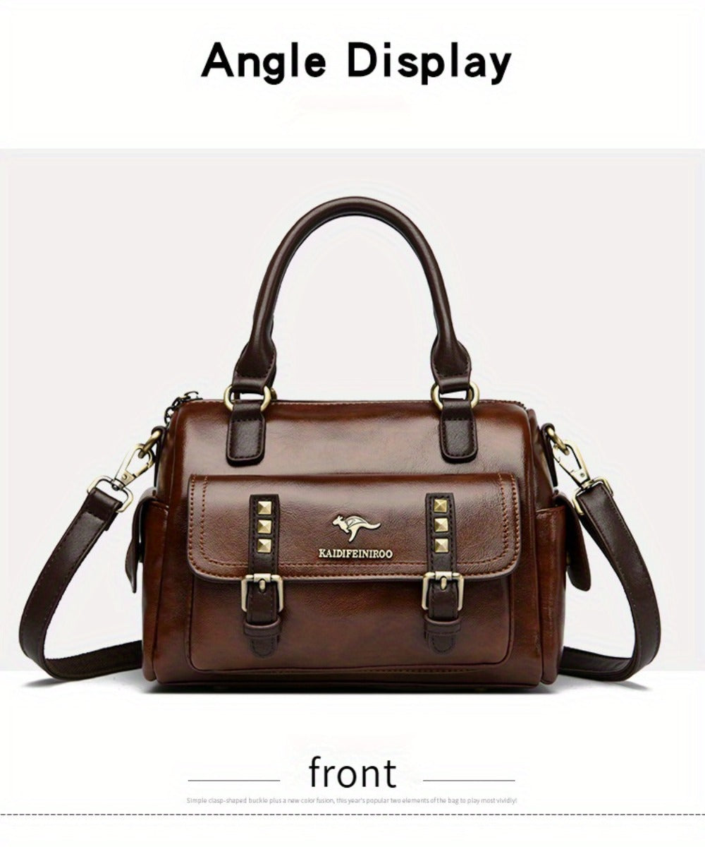 Women's Large Capacity PU Handbag & Crossbody Bag with Multi-Layer Pockets - Retro Style Handbags Suitable for Travel,, Shopping - Burgundy// - Zipper Closure & - Ideal Gift