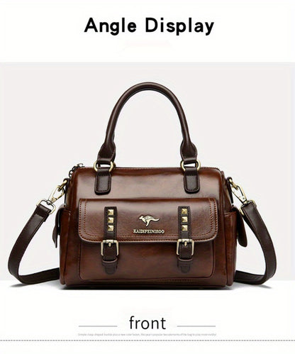 Women's Large Capacity PU Handbag & Crossbody Bag with Multi-Layer Pockets - Retro Style Handbags Suitable for Travel,, Shopping - Burgundy// - Zipper Closure & - Ideal Gift