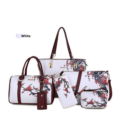 6pcs Women's Bag Set - Vintage Chinese Style Flower 6pcs Tote Bag Wallet Card Bag Crossbody Bag Shoulder Bag