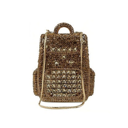 Women Trendy Backpack Shaped Crystal Evening Bag Sparkling Rhinestone Clutch Purse Unique Handbag for Cocktail Party