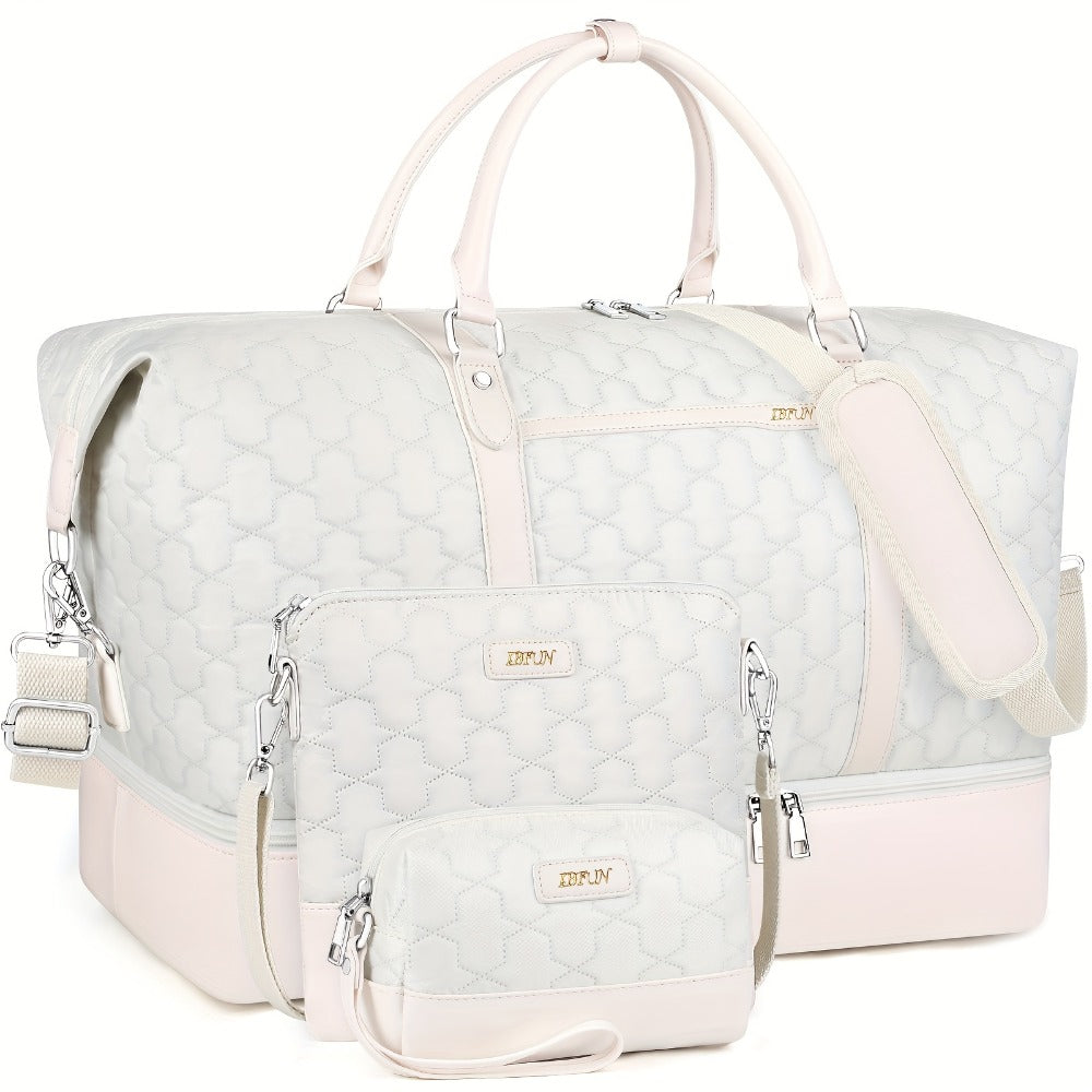 Overnight Bags for Women, Large Travel Duffel Bag Carry On Bag for Airplanes Weekender Bag for Women with High Quality Shoes Compartment & Pockets, Men Travel Business Essential Toiletry Gift 3pcs