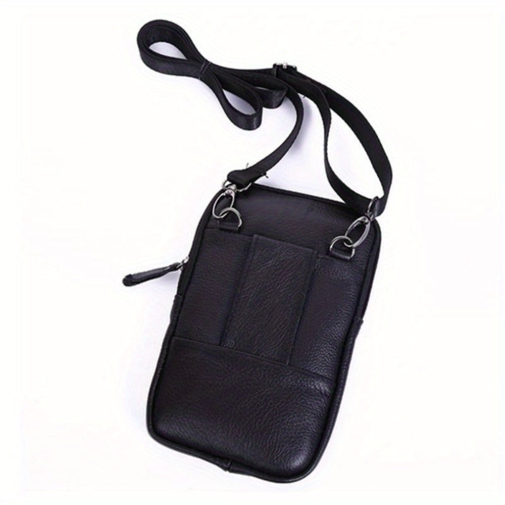 Premium Men'S Leather Crossbody Bag | Adjustable Strap, Various Zippered Compartments, Phone Holder & Wallet | Ideal for Travel, Outdoor Activities, And Everyday Use | Vintage Design | Dark Brown And Black