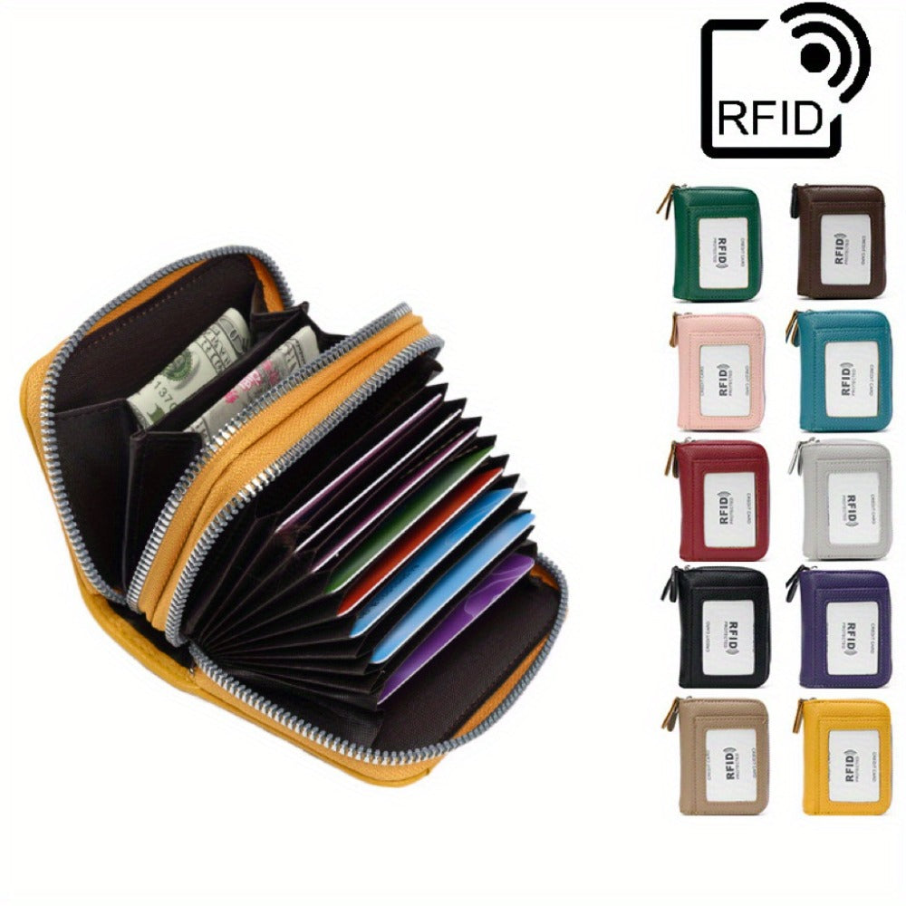 RFID Blocking Fashion Women ID Credit Card Holder Genuine Leather Double Zipper Lady Credit Card Case Wallet Large Capacity