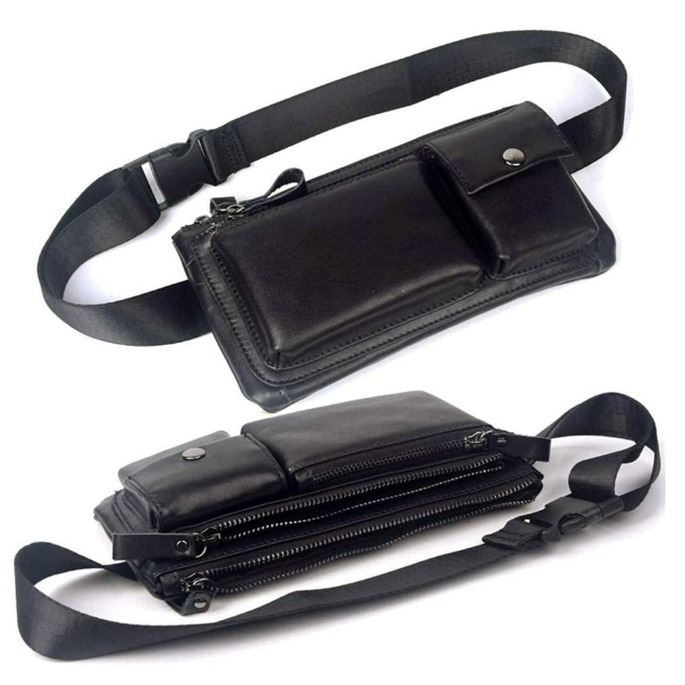 Stylish Retro Authentic Leather Hip Bag, Slim Phone Pouch, Vintage Crossbody Purse
